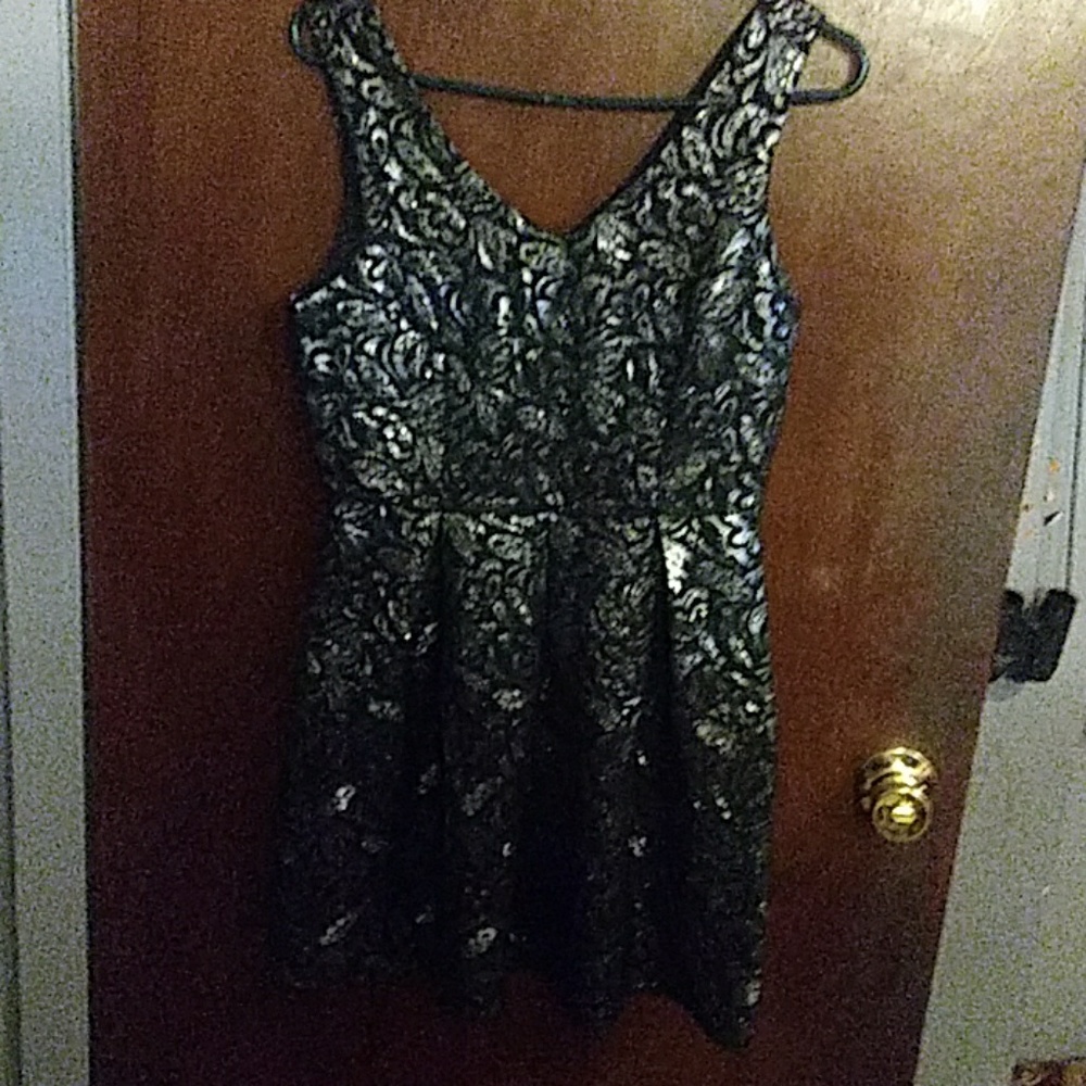 V neck Black And Silver Dress